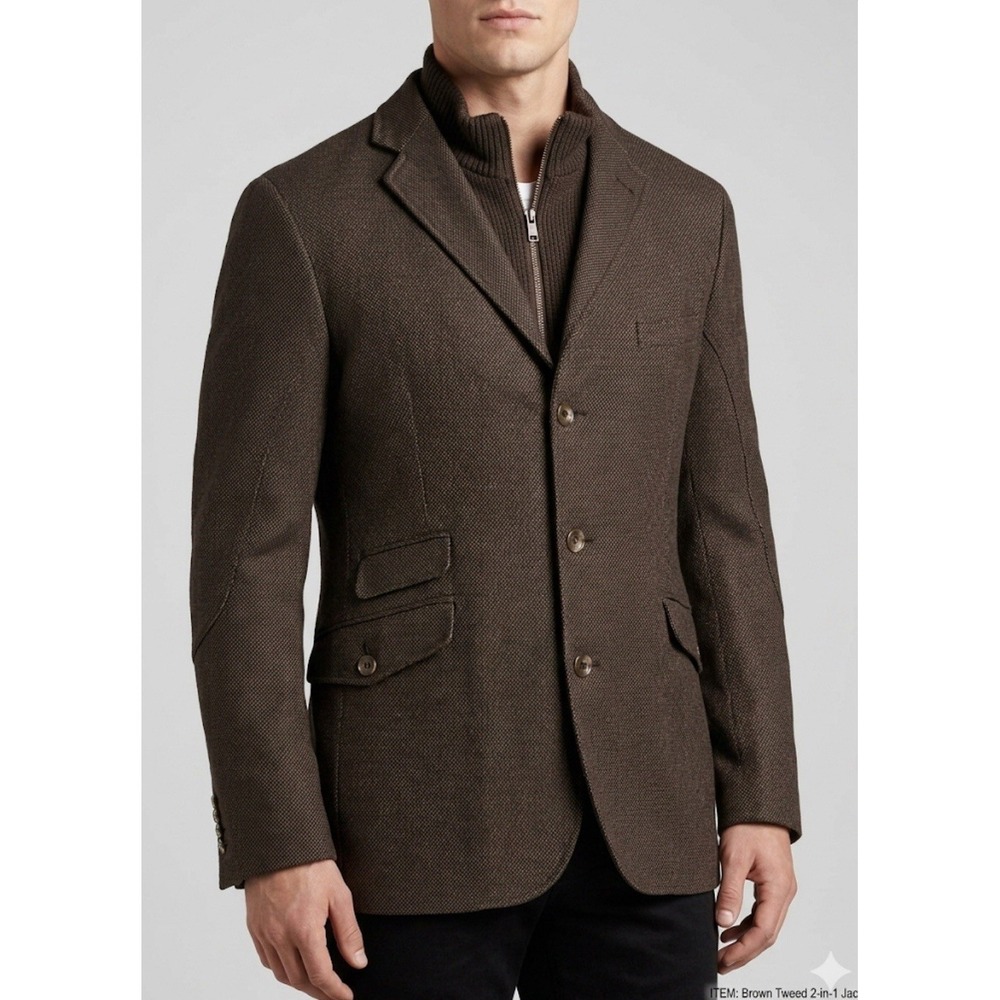 Kroon‎ Men's Jacket Blazer 44 L 95% Wool, 5%  Cashmere Brown 23"x30"